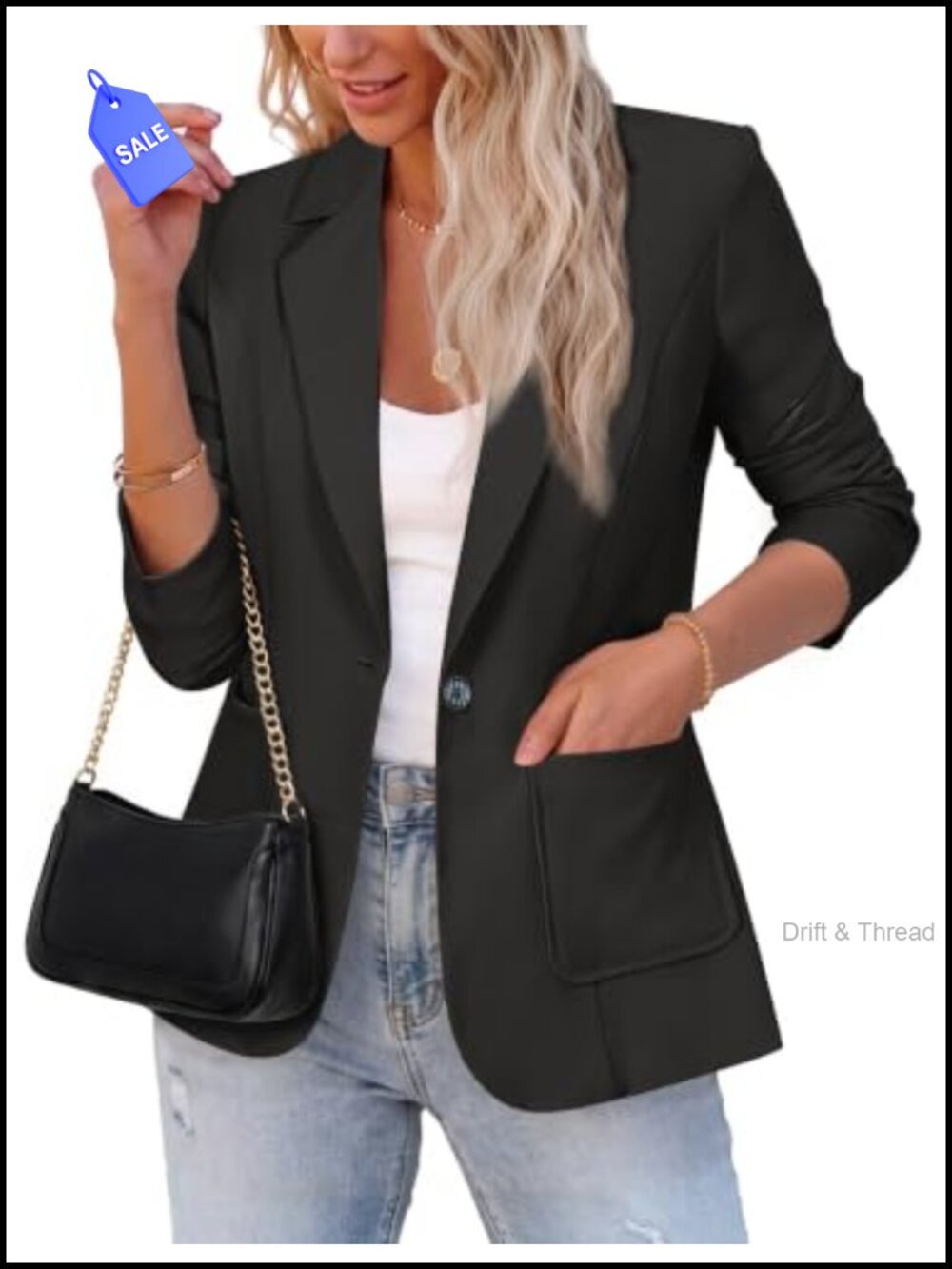 Women's Long Sleeve Blazer Jacket Lightweight Business Casual Coat with Pockets